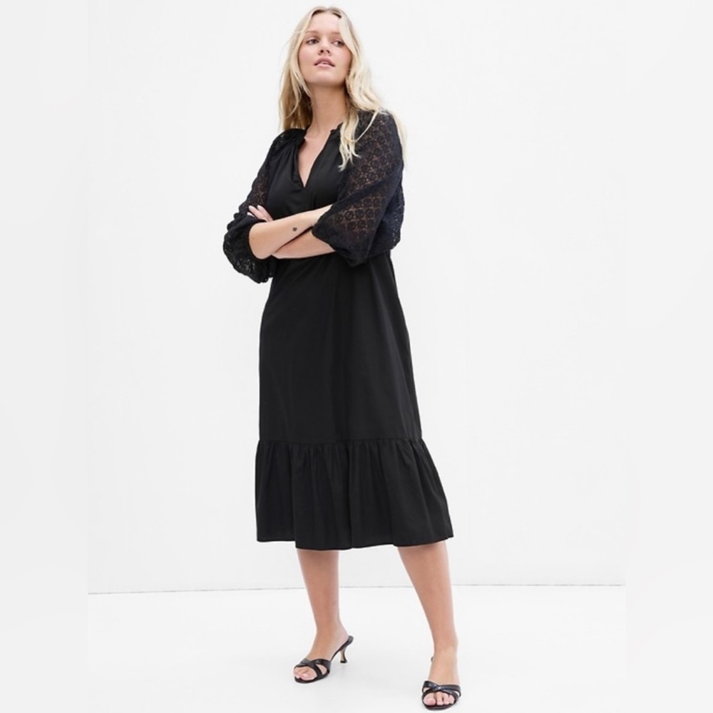 Gap Dress Midi lace sleeve 100% Cotton poplin body shift fit pullover style